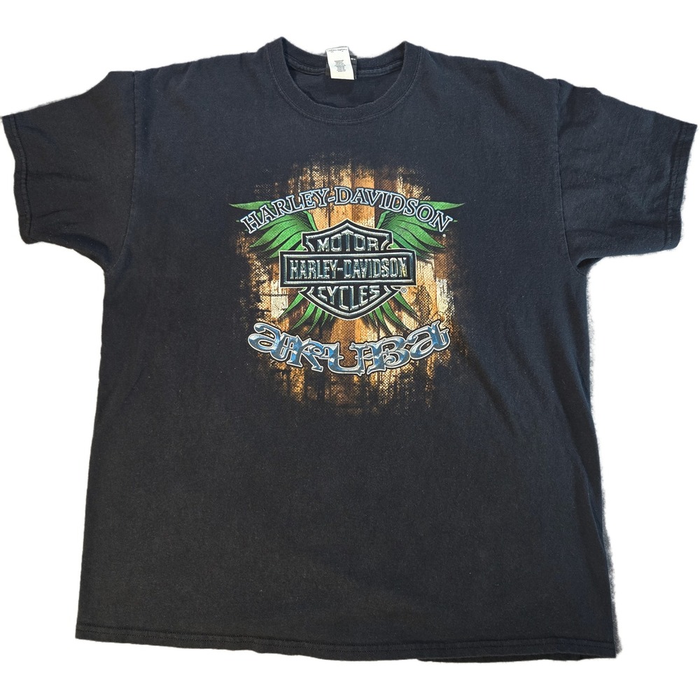 Harley-Davidson Aruba Mens XL Black Pirate Skull Graphic T-Shirt Short Sleeve